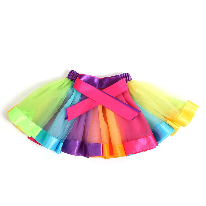 Nouveau Design enfants tout-petits arc-en-ciel Tutu jupes demi-corps maille coloré Ballet danse jupes princesse Performance jupe