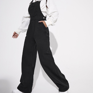 <strong>Women</strong> Sleeveless Sustainable Denim <strong>Dungaree</strong> Jumpsuit Pant Wide Leg Denim <strong>Black</strong> Overalls - Product Image 2