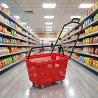 Panier de courses en plastique grande capacité pour supermarché et magasin de proximité avec roulettes
