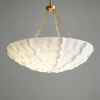 Lustre ovale en plâtre texturé blanc avec chaîne en laiton antique, base E12 - Suspension décorative pour salle à manger, hall d'entrée et maison