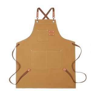 Tablier de travail en toile imperméable à bretelles croisées, multi-poches, pour chef, barbier, menuisier, artiste - Product Image 2
