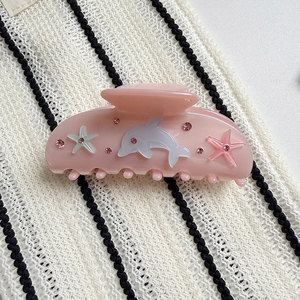 Pince à cheveux incurvée en acétate de cellulose avec strass 3D animaux marins faits à la main, style coréen classique, accessoires pour femmes, été - Product Image 5