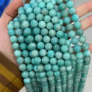 Perline rotonde lisce di cristallo amazzonite naturale per la creazione di gioielli