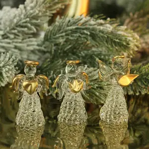 Золотые миниатюрные прозрачные стеклянные украшения ангела для рождественских елочных украшений экологически чистые