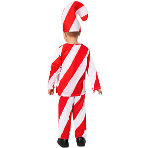 Children's <b>Candy</b> <b>Cane</b> Costume Red White Stripes Christmas Cosplay Performance Outfit Polyester Fabric - Product Image 3