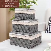 Handgemaakte hangende opbergmand van papieren touw met katoenen kantvoering, voor keuken, fruit, snacks, ecologisch verantwoorde, geweven decoratie