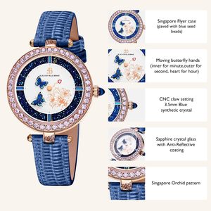 Nouvelle montre à quartz 2026 avec cadran <span class=keywords><strong>ciel</strong></span> étoilé 3D papillon, incrustation de cristaux, boîtier or rose, bracelet en cuir <span class=keywords><strong>bleu</strong></span> - Product Image 2