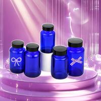 Vente en gros de 75ml 100ml 120ml 150ml 200ml 250ml 300ml 400ml 500ml Capsule pharmaceutique en verre bleu avec bouchon à vis