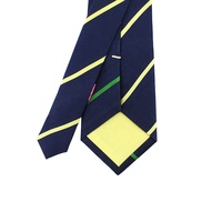 Cravates pour hommes en soie jacquard tissée avec logo d'entreprise, de groupe ou de banque, rayées bleu foncé, jaune et vert, personnalisées avec broderie