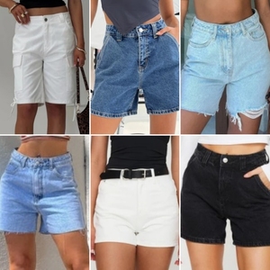 Pantalones Cortos Vaqueros de <span class=keywords><strong>Mujer</strong></span> de Verano de Cintura Alta, Estilo Vintage, Corte A, Ajuste Regular, Efecto Adelgazante, Lavado Medio, de Secado Rápido, Venta al por Mayor - Product Image 4