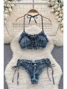 Set di bikini <span class=keywords><strong>da</strong></span> <span class=keywords><strong>donna</strong></span> King Mcgreen Star estivo Sexy Denim con cinturino in Denim gilet e <span class=keywords><strong>pantaloncini</strong></span> a vita bassa costume <span class=keywords><strong>da</strong></span> <span class=keywords><strong>bagno</strong></span> costume <span class=keywords><strong>da</strong></span> <span class=keywords><strong>bagno</strong></span> costumi <span class=keywords><strong>da</strong></span> <span class=keywords><strong>bagno</strong></span> - Product Image 4