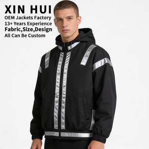 Chaqueta Larga de Invierno con Capucha y Rayas Reflectantes de Lujo Personalizada para Hombre, Cortavientos de Alta Visibilidad, Estilo Urbano, Tejido Grueso, Hip Hop - Product Image 2