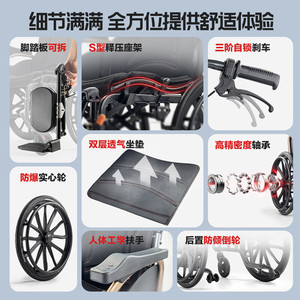 Manual Wheelchair Aluminum Alloy Lightweight Foldable Portable Orthopedic Use Black 14kg - Product Image 2