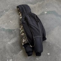 Veste bomber pour homme de haute qualité, réversible, streetwear, avec logo personnalisé sur toute la surface, impression DTG, fermeture éclair camouflage, fabrication