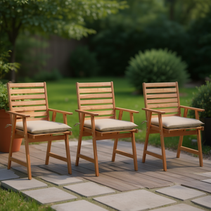 D0100HHD532 Set di 6 sedie da patio in legno di acacia, mobili da esterno marroni con cuscini in poliestere, stile tradizionale - Product Image 2