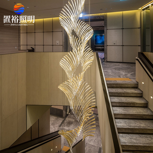 Magníficas Lámparas Colgantes para Vestíbulo de Hotel, Iluminación de Ingeniería para Escaleras Interiores, Arañas de Metal y Vidrio Personalizables - Product Image 3