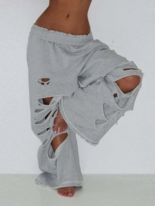 GHH10868- 2025 autunno nuovi <span class=keywords><strong>pantaloni</strong></span> della tuta traforati tinta unita sportivi e Casual <span class=keywords><strong>pantaloni</strong></span> larghi a vita alta - Product Image 1