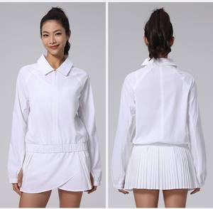 Женская теннисная одежда с логотипом на заказ, куртка на молнии и плиссированная спортивная одежда из 2 предметов с длинным рукавом и воротником - Product Image 2