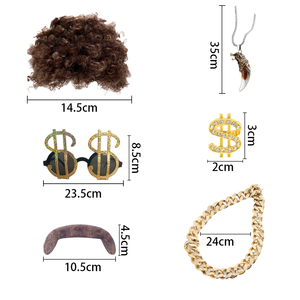 PESENAR <span class=keywords><strong>Perruque</strong></span> Disco avec Moustache Lunettes Collier Loup Artificiel Chaîne Dorée Cheveux Courts Bouclés Afro <span class=keywords><strong>Perruque</strong></span> <span class=keywords><strong>Homme</strong></span> pour Hippies des Années 60 - Product Image 2