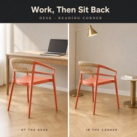 Fauteuil en plastique PP avec dossier tressé pour la maison, le bureau, le coin lecture, la chambre à coucher, chaise d'appoint