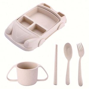 Ensemble de couverts réutilisables, sans BPA, compatibles micro-ondes, assiette en bambou, bols biodégradables pour enfants, design créatif, dessin animé, voiture - Product Image 4