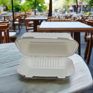 กล่องอาหารกลางวันจากชานอ้อยแบบใช้แล้วทิ้ง ย่อยสลายได้ 100% ขนาด 9x6 นิ้ว  ภาชนะบรรจุอาหารแบบฝาพับ  ปราศจากสาร PFAS สำหรับอาหารแบบกลับบ้าน - Product Image 4