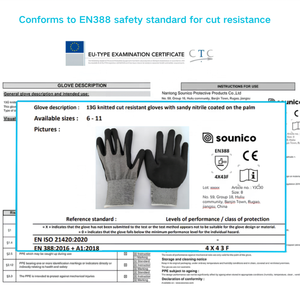 Certificado CE EN388 Nivel de corte F Negro Nitrilo Sandy Revestimiento Trabajo Seguridad Guantes resistentes a cortes Guantes a prueba de cortes - Product Image 6