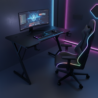 Bureau de Gaming Moderne en Métal Noir à Prix Abordable avec Fibre de Carbone, LED RGB, Panneau Double Extensible, Support Casque et Porte-Gobelet pour PC Gamer et Bureau