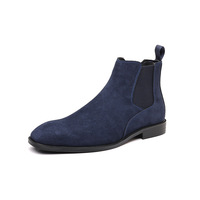 Sepatu Chelsea Kulit Suede Sapi Asli, Sepatu Ankle Boots Slip On dengan Sisi Elastis dan Tarikan, Sol Hitam, Sepatu Kulit Suede Kasual