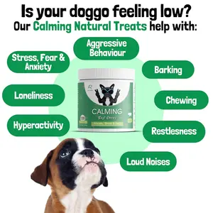 Reduce la ansiedad, el estrés y el miedo, la hiperactividad, los ladridos, 120 masticables, golosinas naturales, suplemento relajante para perros