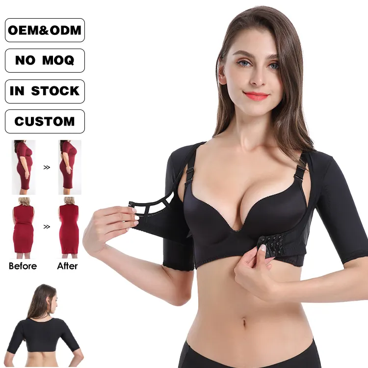 Mangas de compresión Corrector de postura para mujer, Tops moldeadores postquirúrgicos, adelgazador negro para pecho y parte superior del brazo