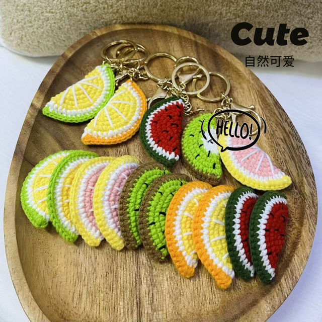 Handmade Crochet Fruit Keychain Knitted Citrus Watermelon Kiwi Pendant Cute Bag Accessory Creative Festival Gift KIVA Brand PP
