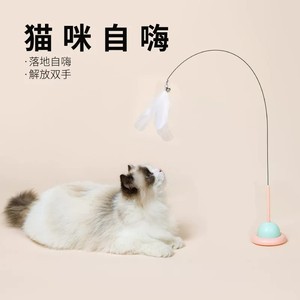 Jouet pour chat à ventouse avec têtes de fil et de plumes interchangeables, résistant aux morsures, tige longue détachable, jouet auto-amusant pour chat - Product Image 2