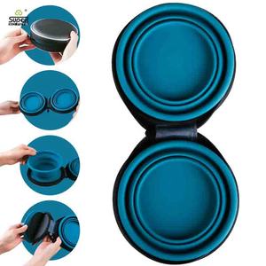 Mangkuk anjing lipat perjalanan portabel dan silikon 400ml + 400ml dengan klip mangkuk anjing dipersonalisasi buatan Tiongkok - Product Image 5