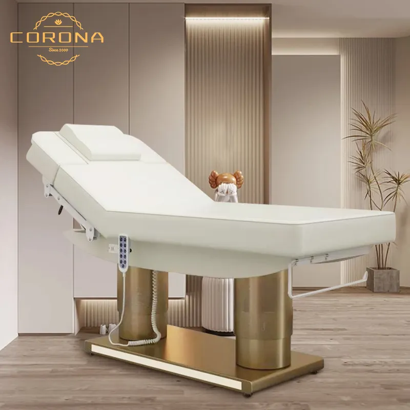 Mobiliário De Salão De Luxo Ouro Branco Elétrico Facial Cosméticos Beleza Massagem Mesa De Cama