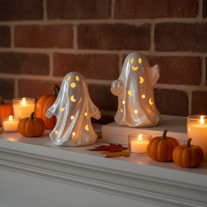 Fantasma de Cerâmica Branco Barato com Luz LED para Decoração Interna de Halloween - Fantasma de Cerâmica Mais Vendido - Product Image 1