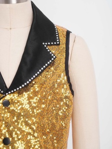 Gilet à Paillettes pour Garçons, Veste de Cérémonie à Revers Pointus, Ornée de Clous, en Satin Noir, pour Costume de Scène, Personnalisable - Product Image 4