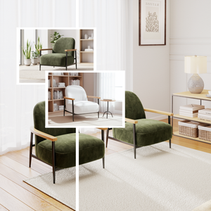 Sillón de Diseño Europeo Moderno para Dormitorio, Sala de Estar, Ocio, Estilo Francés, de Madera, Verde, con Brazos de Terciopelo - Product Image 3