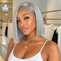 Peluca Bob Gris con Encaje Frontal 13x4, Cabello Humano Liso Totalmente Tejido a Mano, Pre-Desplumado, Puede Permanecer y Teñirse, Venta al por Mayor de Fábrica