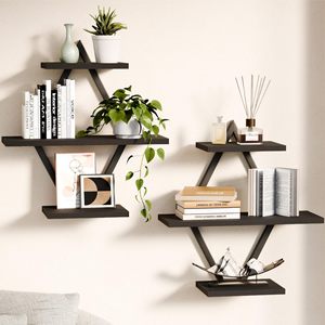 <b>Wall</b> <b>Mounted</b> Floating <b>Shelf</b> 3 Tier Black Iron Bookshelf For Books And Storage Organization Home Decor - Product Image 1