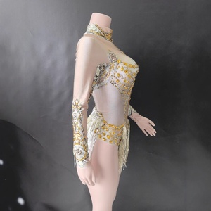 Maillot de bain une pièce orné de strass, tenue de scène scintillante pour chanteuse - Product Image 2