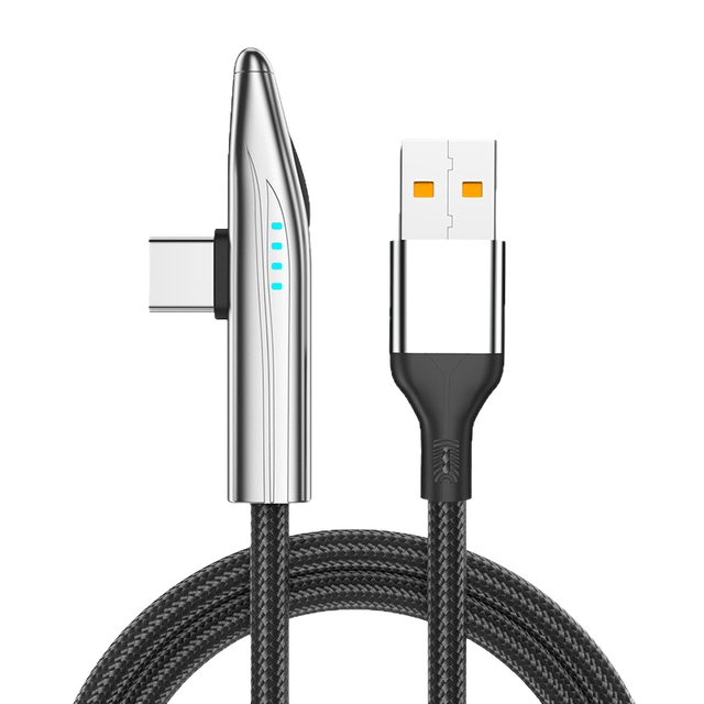 100W PD Type-C USB Car Gaming Charging Cable IOS Angled 30Mins 90% Charge Dual-Core 600% Speed 500000 Bends Nylon Foil Shielding