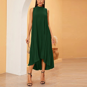 Corbata alta baja y vestido plisado sin mangas suelta más tamaño mujer elegante vestido de verano - Product Image 4