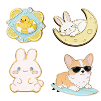 Lot de badges personnalisés en émail dur, série estivale en métal, motifs mignons de canard et de lapin, cadeau pour collectionneurs et amis