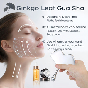 Penjualan terlaris alat papan Guasha daun Ginkgo kecantikan baru OEM kustomisasi LOGO perawatan kulit wajah Perak Ginkgo Gua Sha pijat - Product Image 4