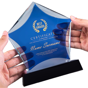 Trofeo <span class=keywords><strong>de</strong></span> cristal <span class=keywords><strong>de</strong></span> metal Blue Star <span class=keywords><strong>de</strong></span> diseño gratuito | Premio premium a la excelencia académica Reconocimiento corporativo y competiciones deportivas - Product Image 5