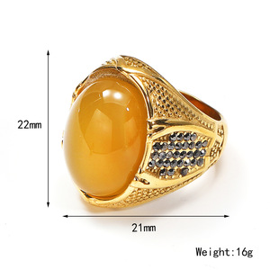 Wholesale Fashion Luxury Retro Exaggerated Hip Hop Rings Personality Punk Fine <strong>Jewelry</strong> Natural Gemstone Stainless Steel Ring - Product Image 3