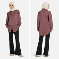 Großhandel Dubai Abaya Muslim Frauen Kleid Tunika Tops Langarm Casual Modest Satin Seiden hemden Muslim Blusen