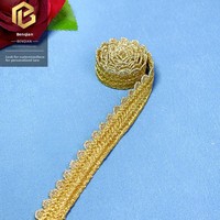 LEIXUSI Ruban Doré 1,5 cm, Bordure en Dentelle Brodé Soluble dans l'Eau, Motif Floral pour Accessoires Vestimentaires en Stock