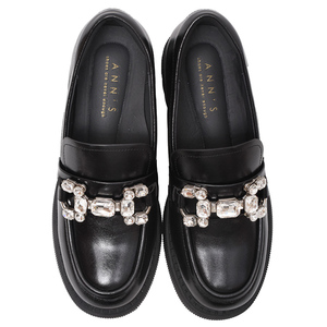 Ann'S Black Oil-Finish Synthetic Platform Loafers Slip-On with Chunky Heel & Rhinestone Buckle 5.5Cm Comfort Fit Ladies - Product Image 3